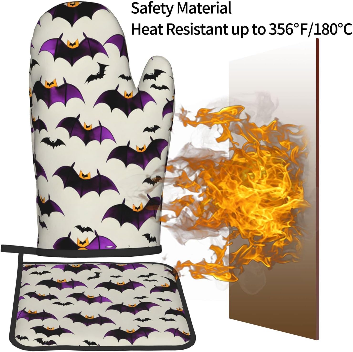 Flying Purple Bats Oven Mitts and Pot Holders - 2-Piece Heat-Resistant Set