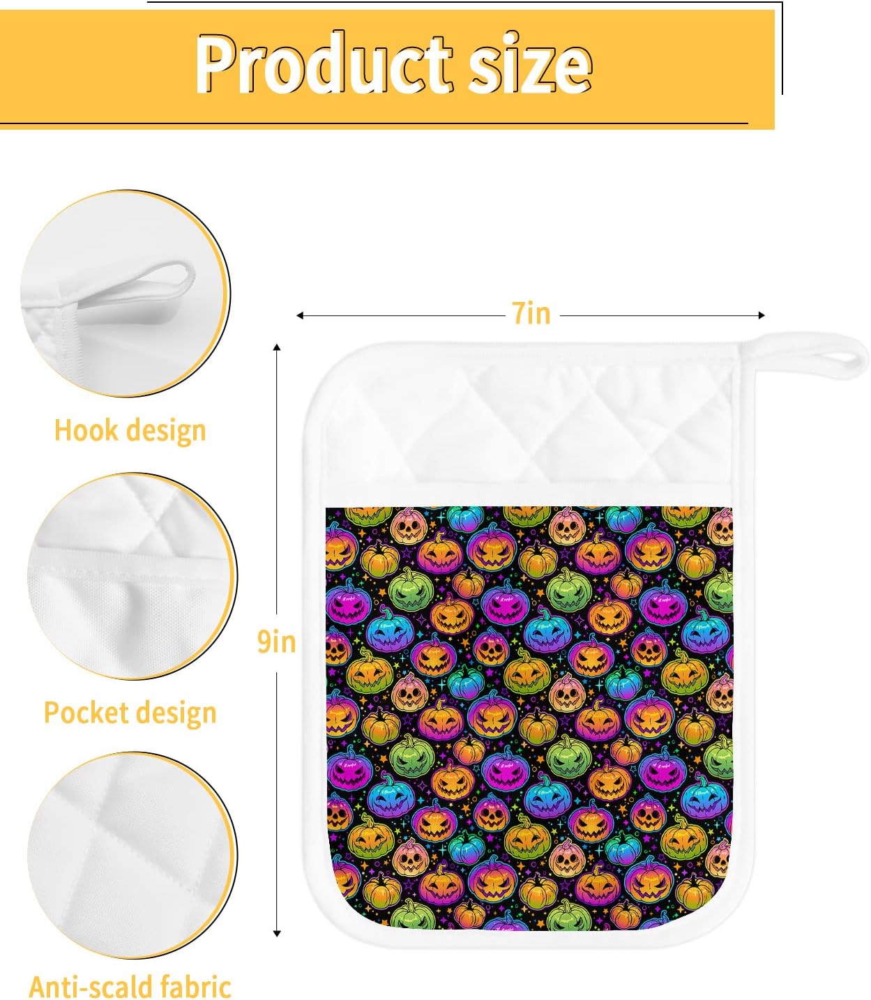 Halloween Rainbow Pumpkins Pot Holder Set of 5 Heat-Resistant Kitchen Pots Paddle