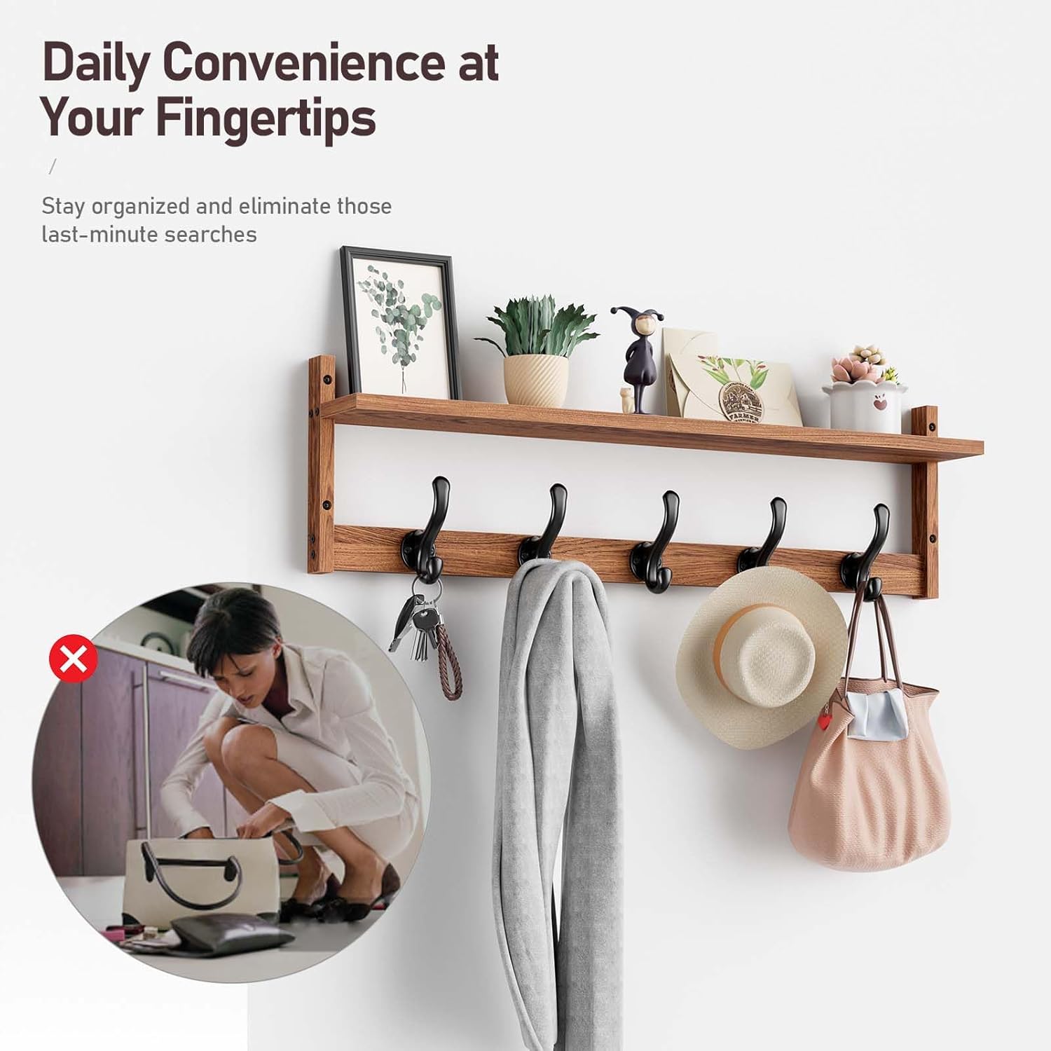 Tatub 29 Wall Hook with Shelf Rustic Storage Solution