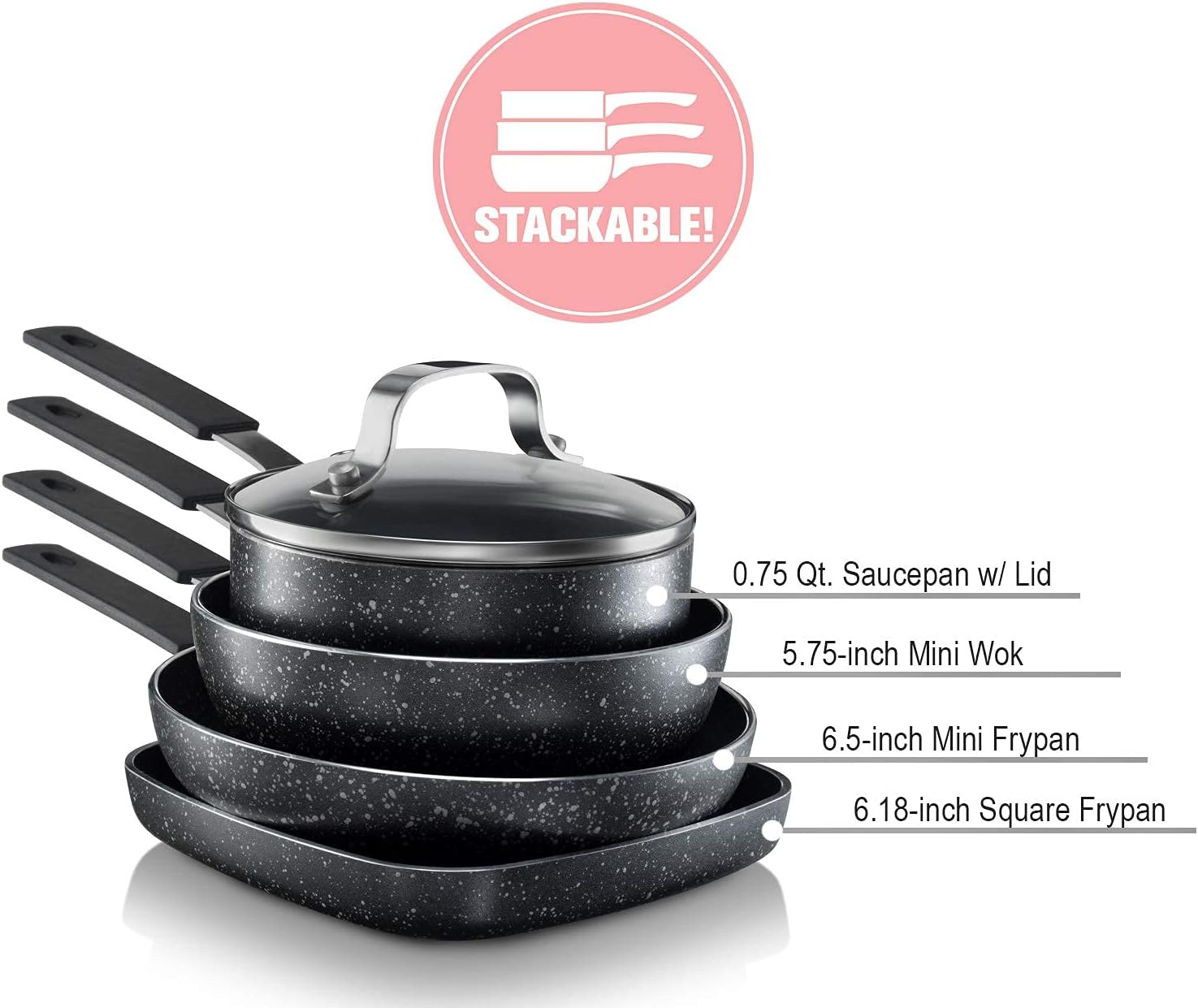 Granitestone 5-Piece Stackable Cookware Set Dishwasher Safe Nonstick Scratch-Resistant PFOA-Free