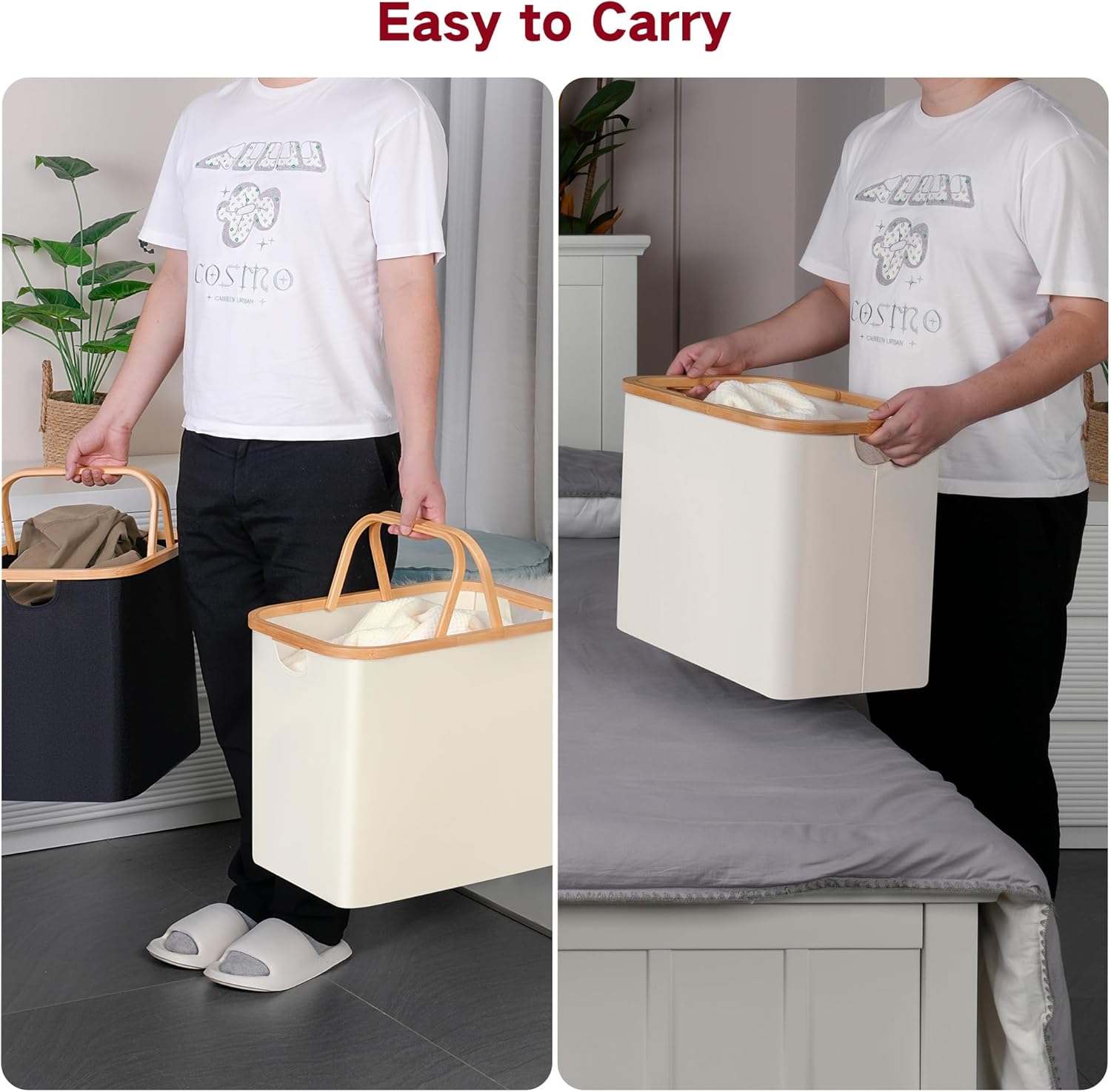 Laundry Basket with Handles Collapsible 60L Black