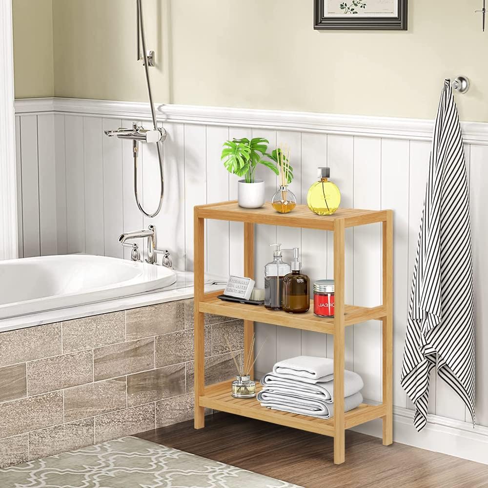 3-Tier Bamboo Freestanding Shelf Unit for Bathroom Kitchen Living Room Office
