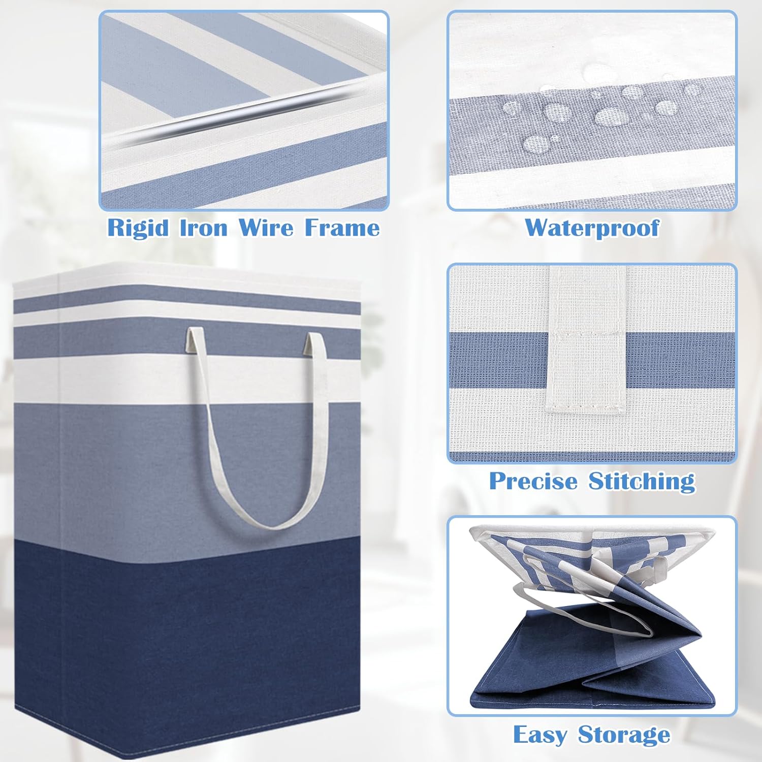 3-Pack Large Capacity Waterproof Laundry Basket with Gradient Blue