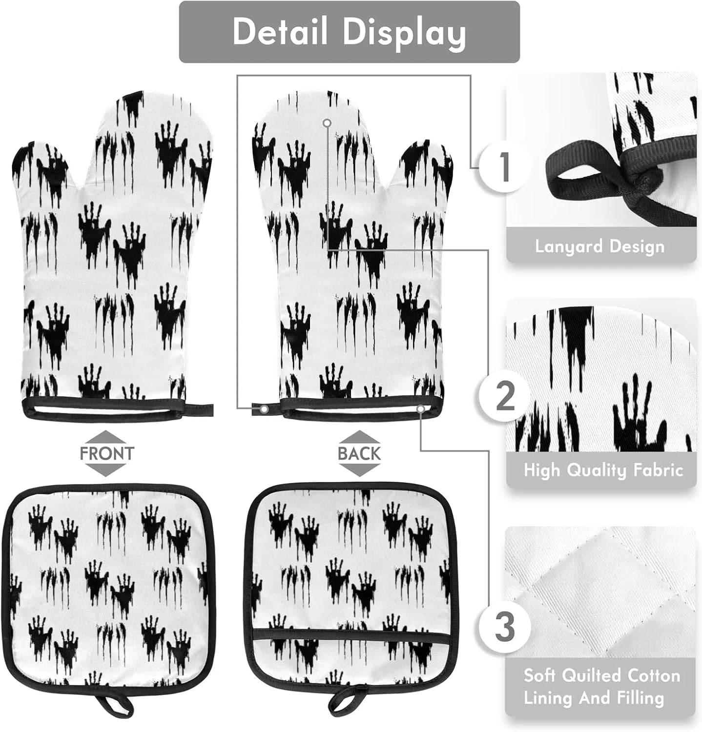Halloween Skull Oven Mitts Pot Holders Set