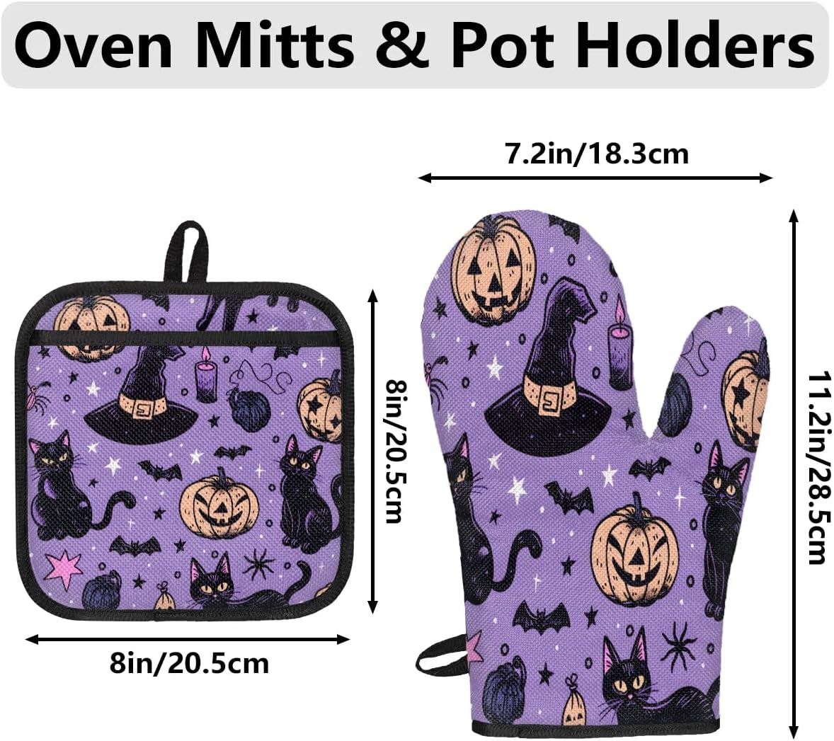 Halloween Oven Mitts Pot Holders 3pc Set