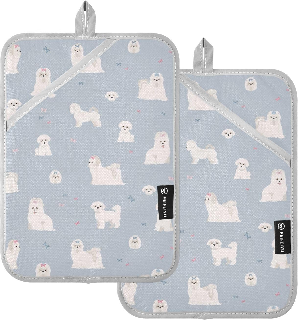 Maltese Dog Potholder Set - Heat-Resistant Oven Mitts