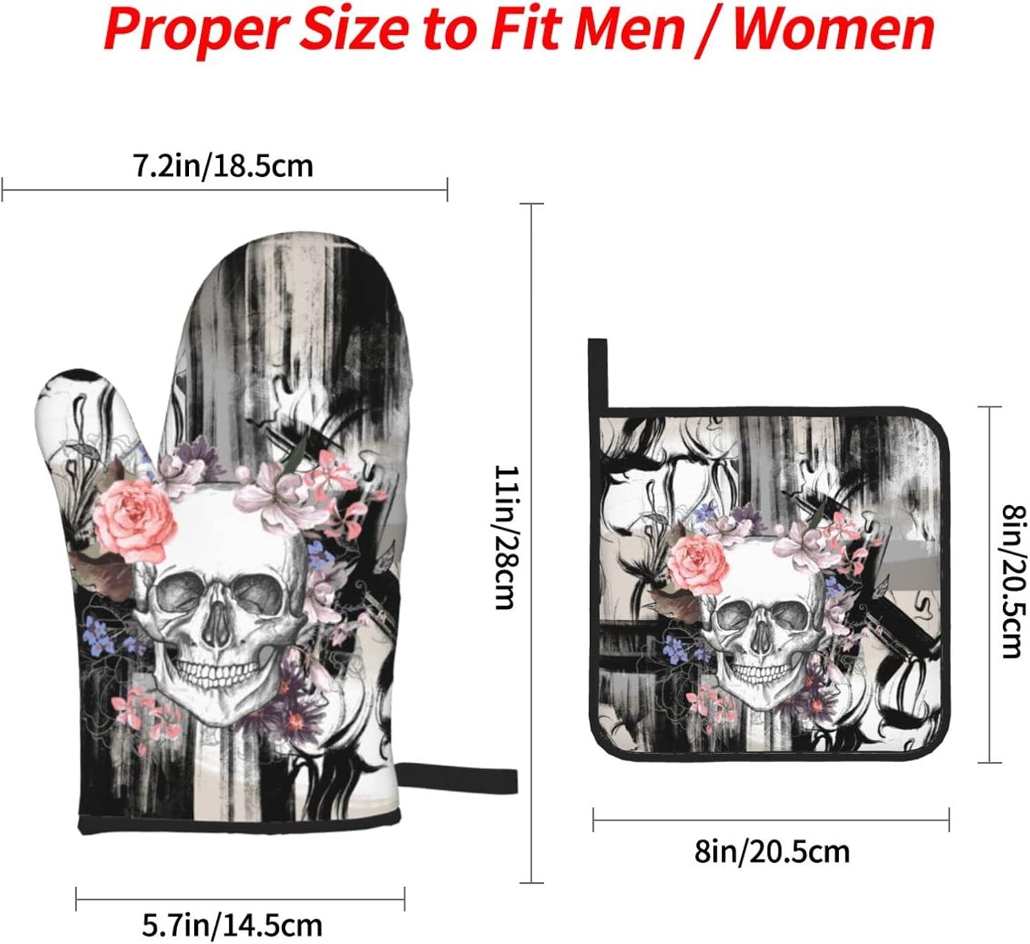 Gothic Skull Oven Mitts Heat Resistant Heat-Resistant Oven mitts
