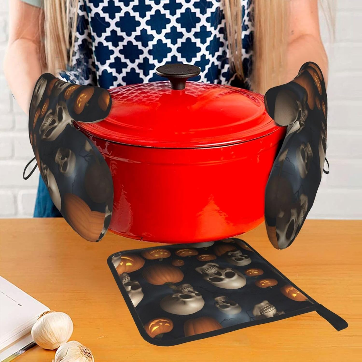 Scary Halloween Oven Mitts Set Heat-Resistant Pot Holders