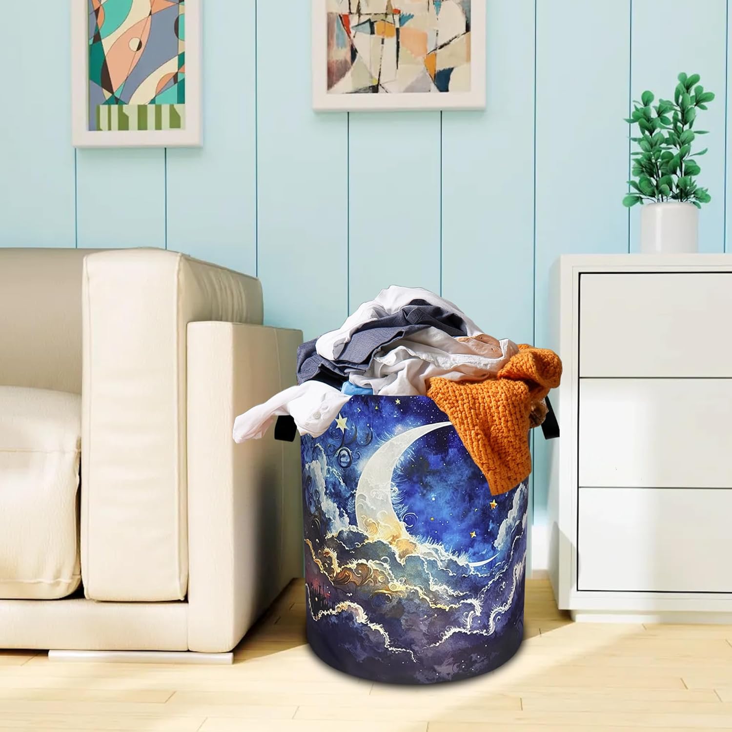 Starry Sky Laundry Basket with Handle Foldable Oxford Fabric 189x165 Inch