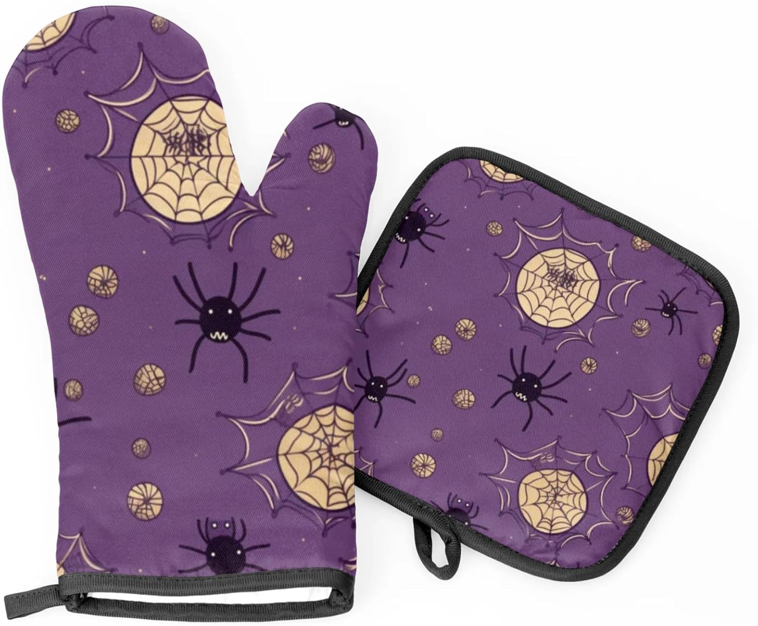 Halloween Bat Spider Webs Oven Mitts and Pot Potholders Set of 2