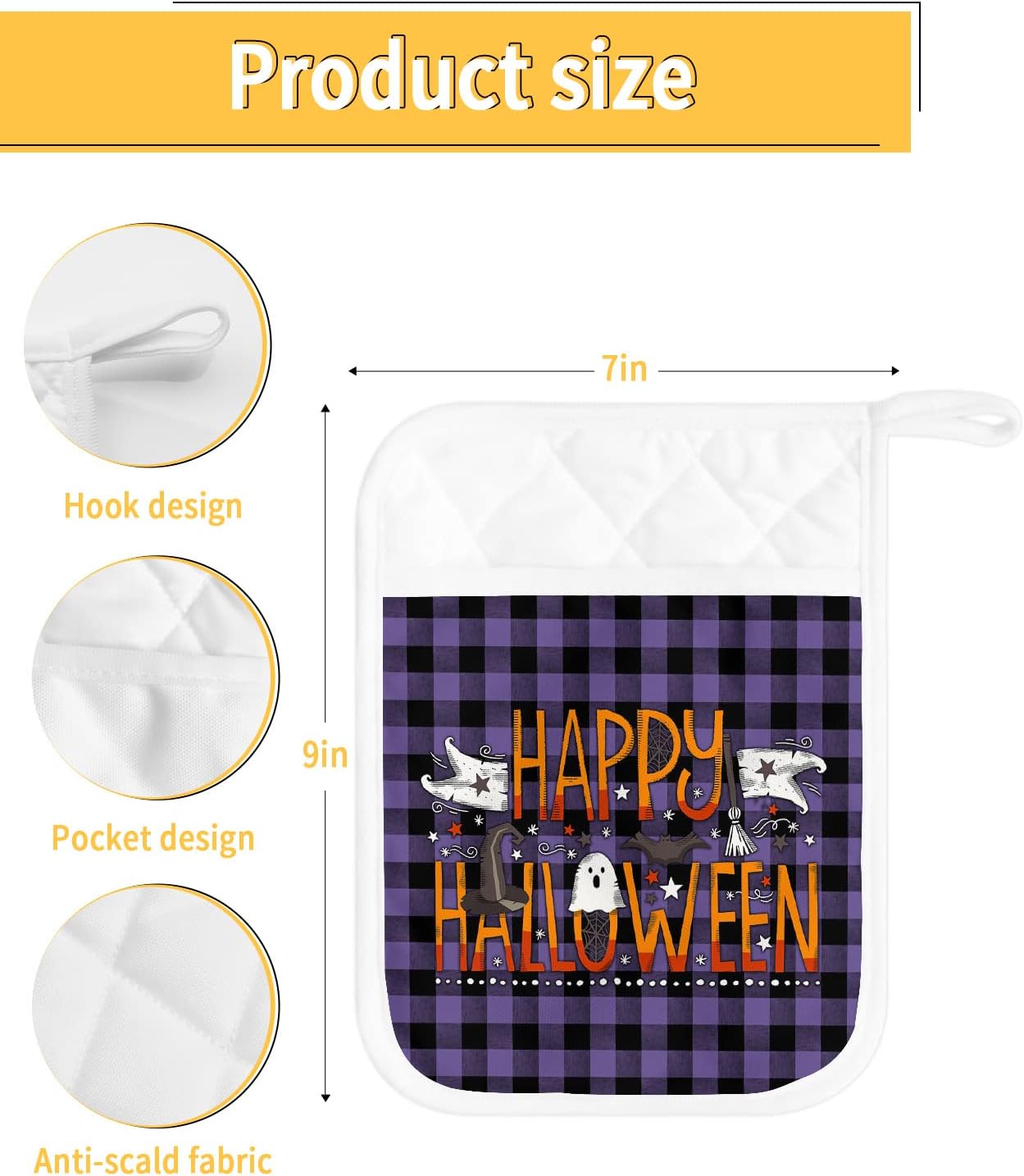 JasmineM Halloween Ghost Pot Holders with Pocket for Kitchen Set of 5