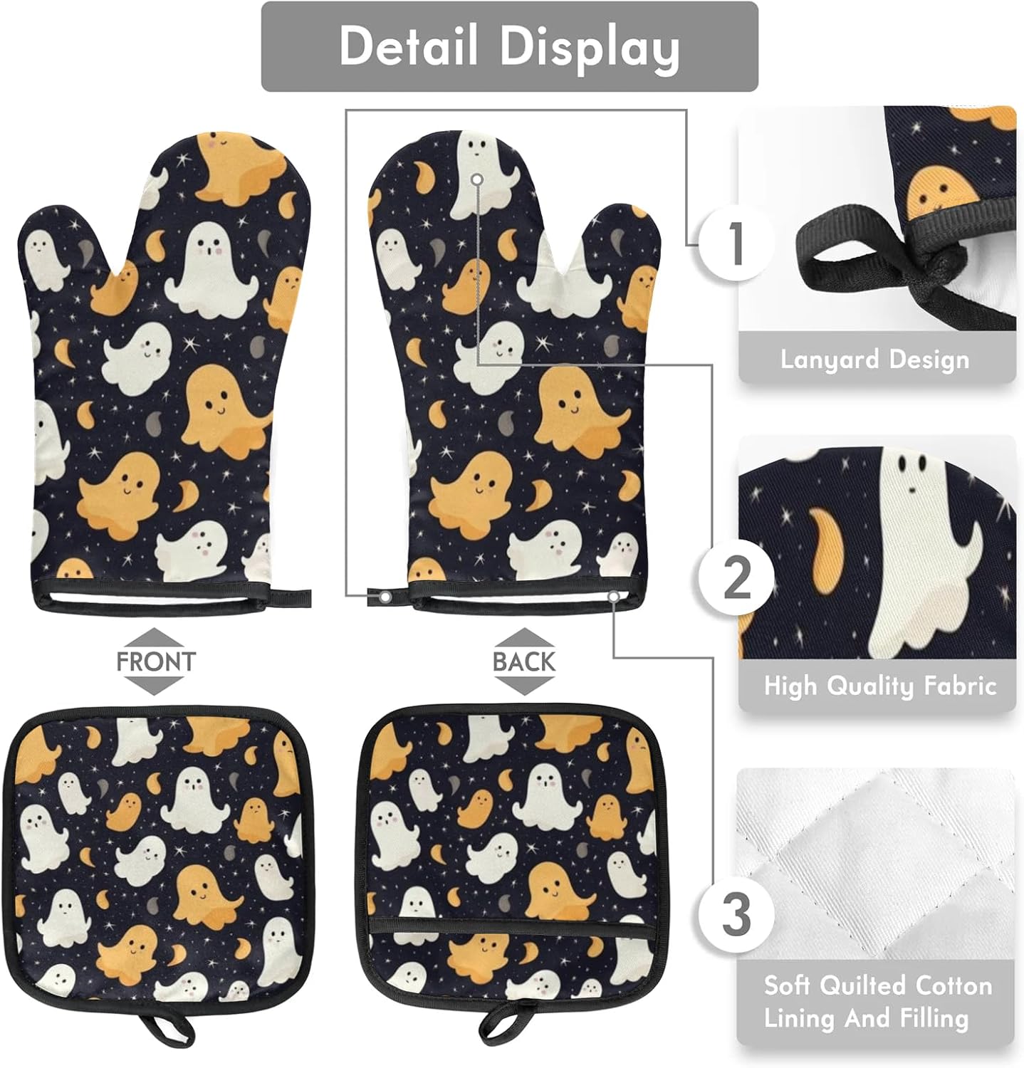 Aglebo Abstract Halloween Ghost Oven Mitts and Pot Holders Set of 2