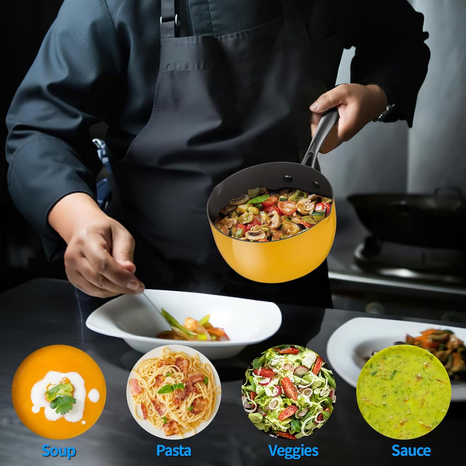 SLOTTETCeramic Tri-Ply Nonstick Saucepan 25 Quart Multipurpose Pot with Steamer Glass Lid