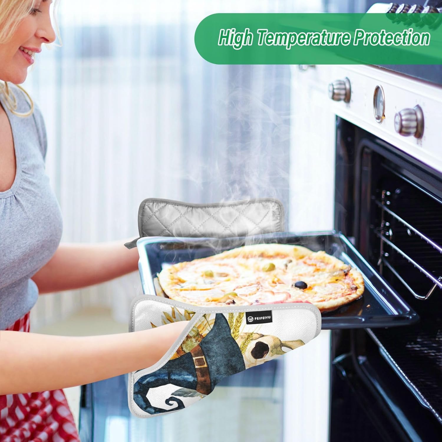 Ourvii 2pc watercolor skull oven mitts