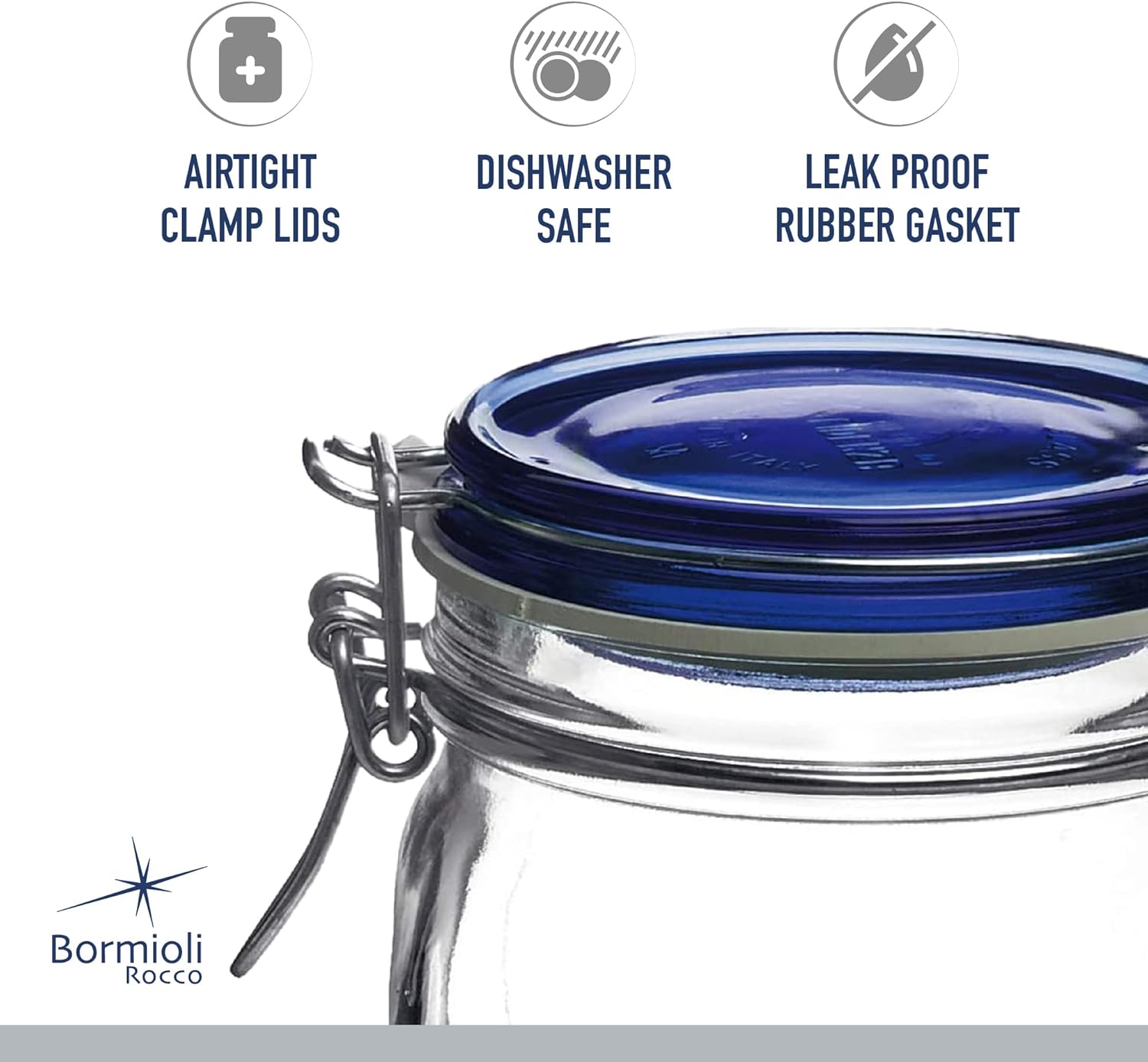 Bormioli Rocco Fido Square Jar with Blue Lid 675-Ounce Clear
