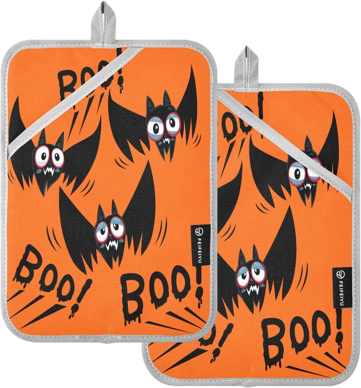 2pc Black Bat Halloween Potholders with Pockets Mitts