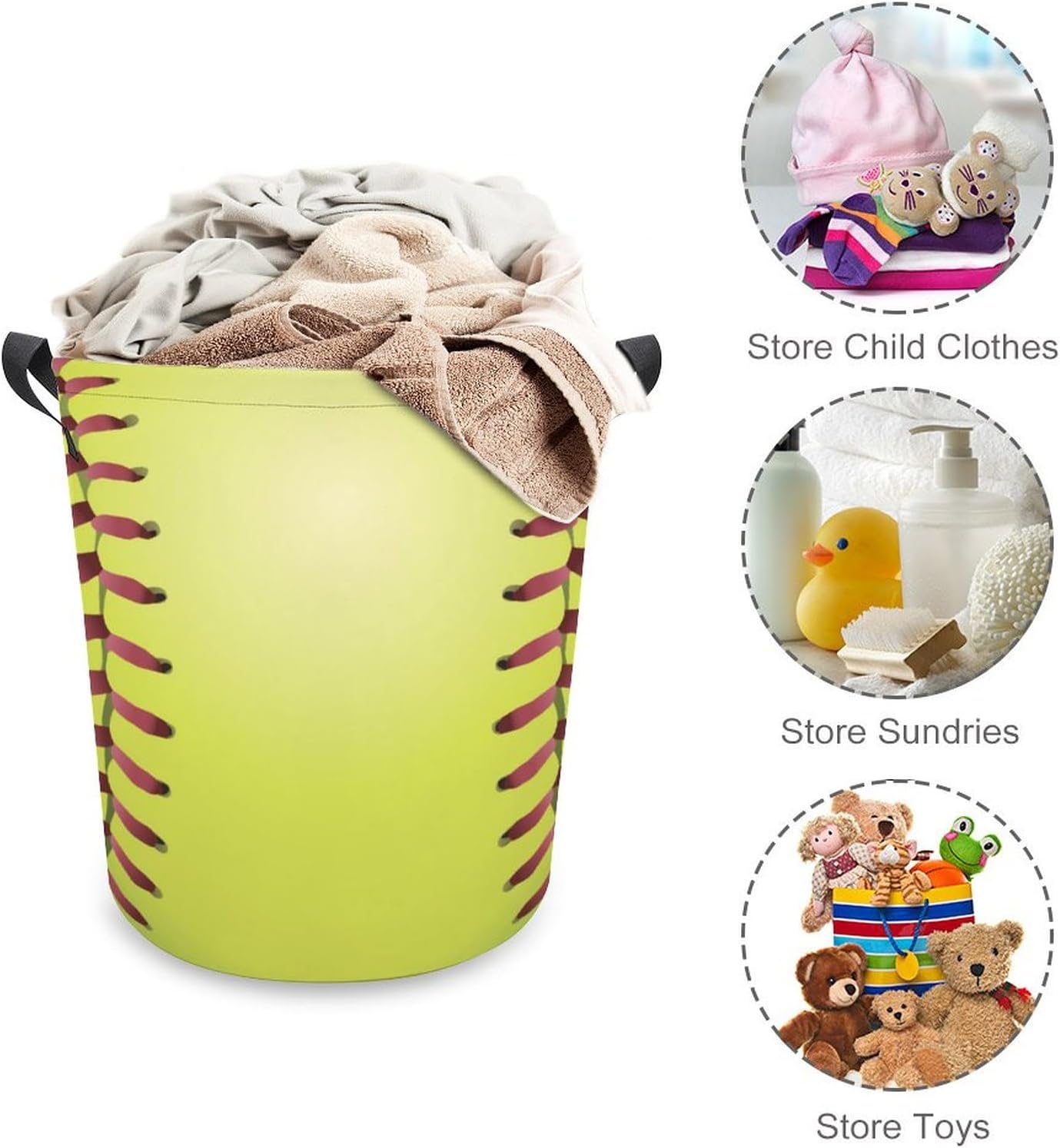 Softball Laces Yellow Waterproof Laundry Basket Organizer