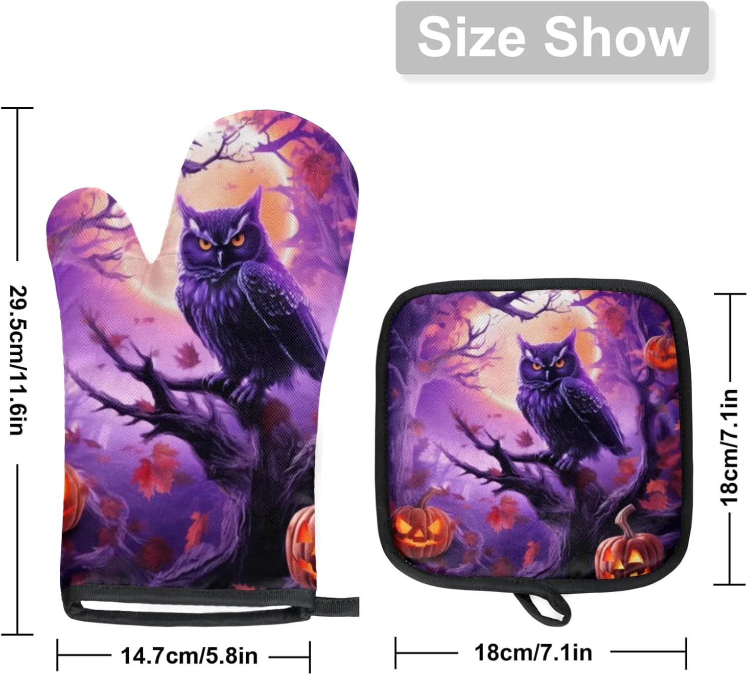 Halloween Halloween pumpkin owls oven mitts pot holders set Halloween Halloween Halloween
