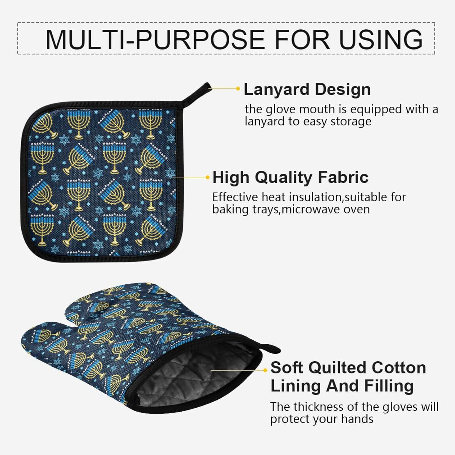 Hanukkah Menorah Oven Mitt Potholder Set
