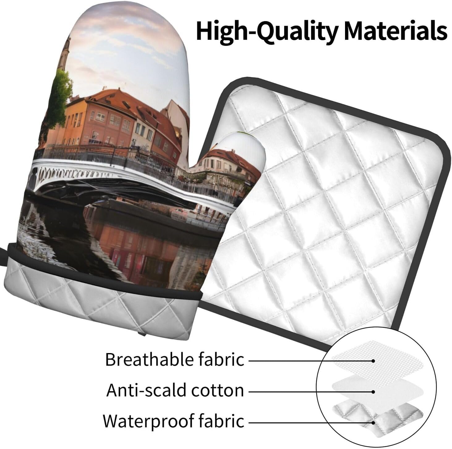 Dublin Ireland Penny Bridge Pot Holder Oven Mitt Set