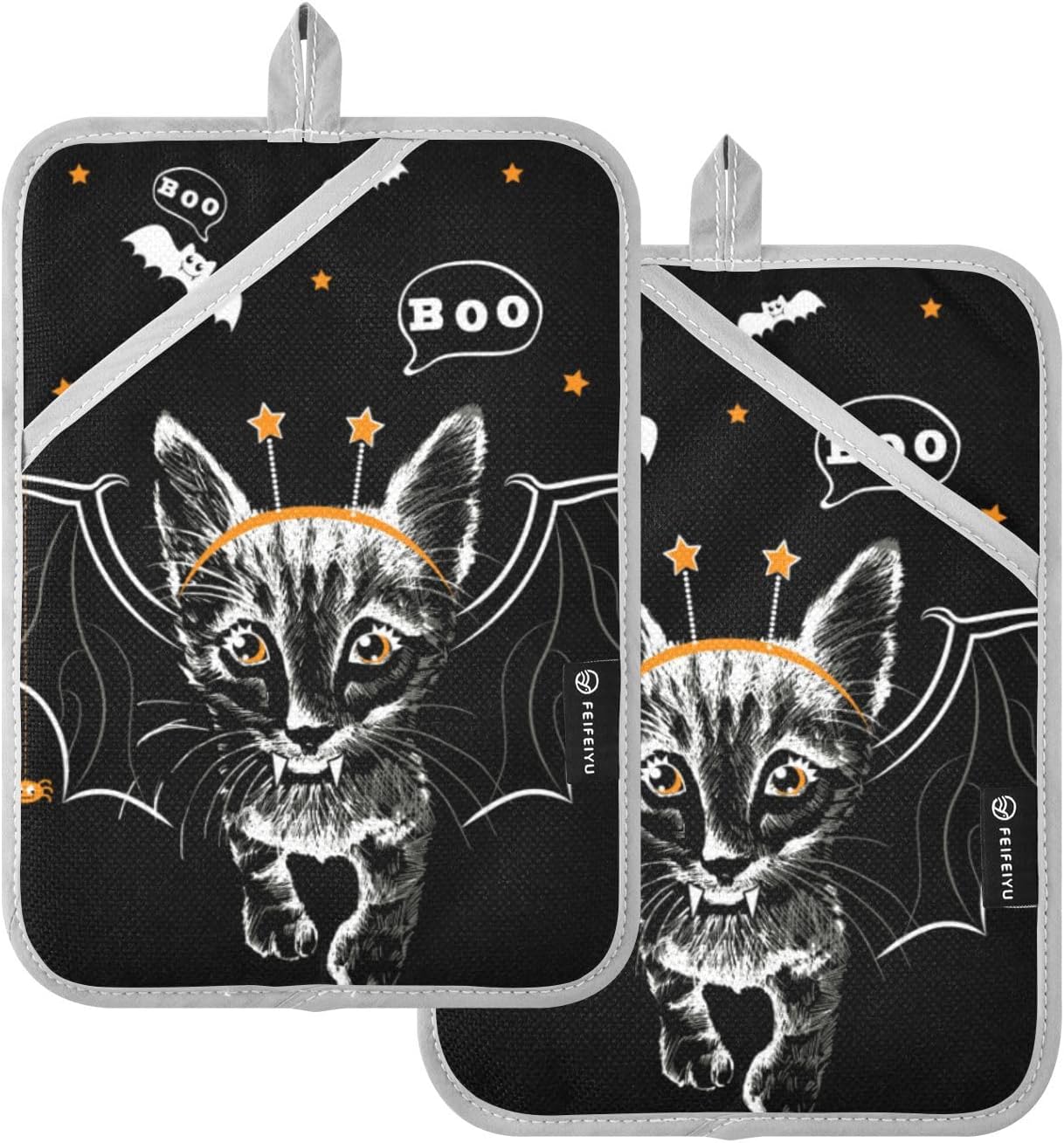 Adorable Batch of Two Cat with Bat Wings Potholders