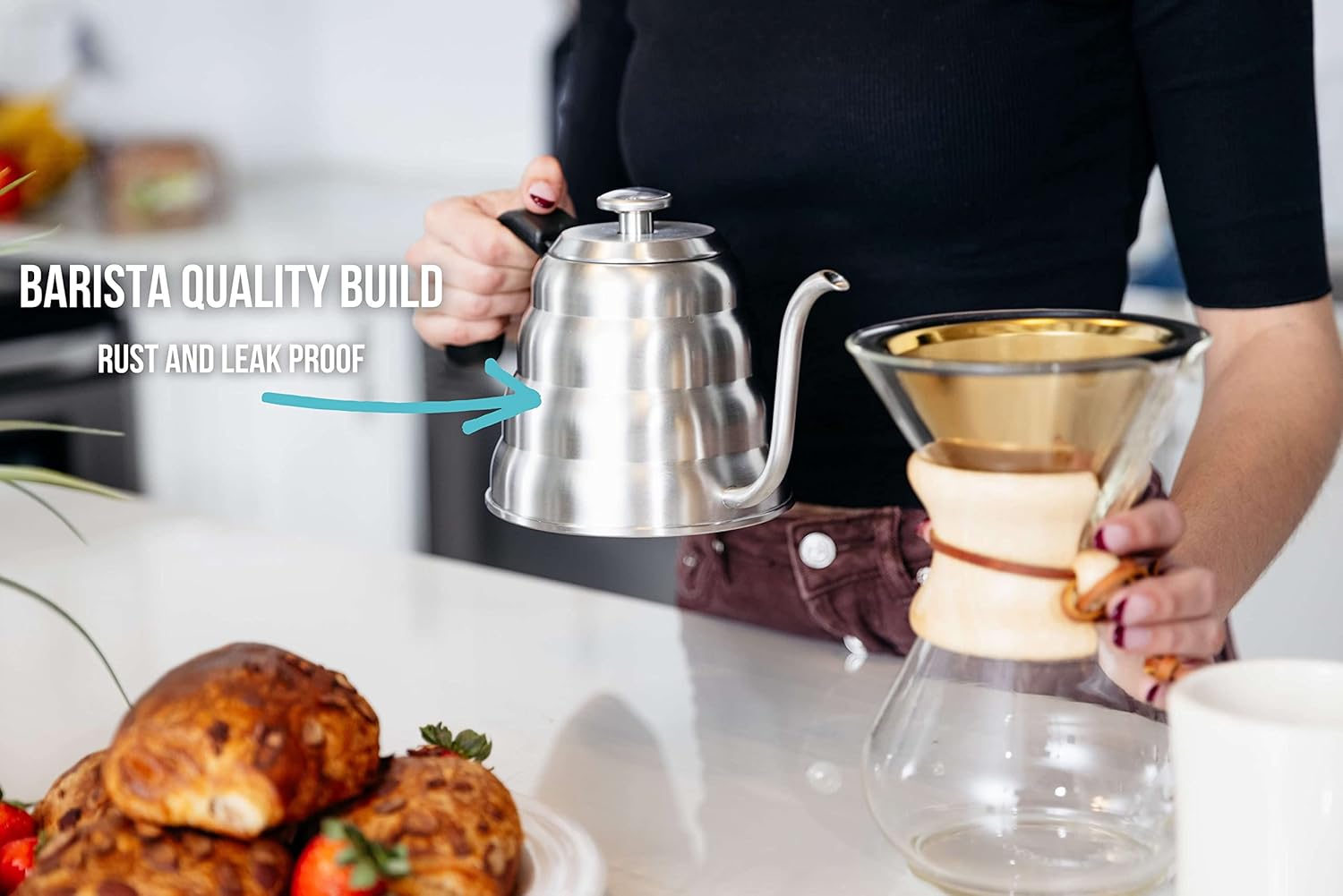 Barista Warrior Gooseneck Coffee Kettle with Thermometer