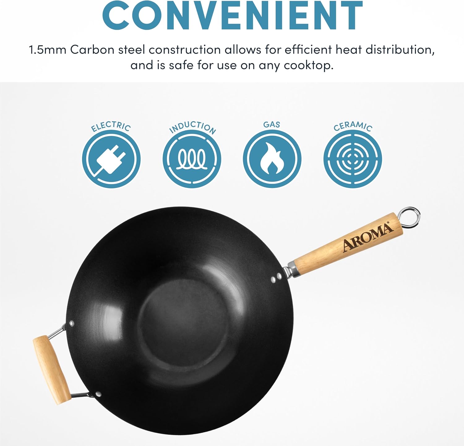 Aroma Housewares 14 Heavy-Duty Non-Stick Wok with Heat-Resistant Handles