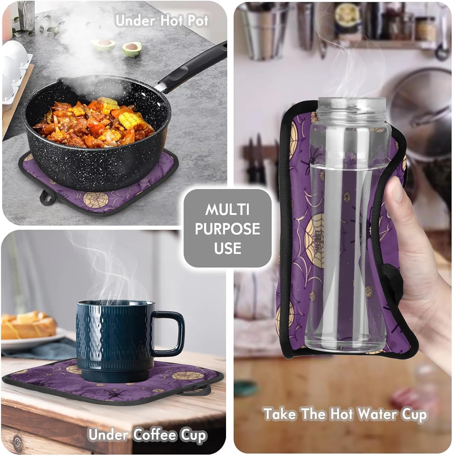Halloween Bat Spider Webs Oven Mitts and Pot Potholders Set of 2