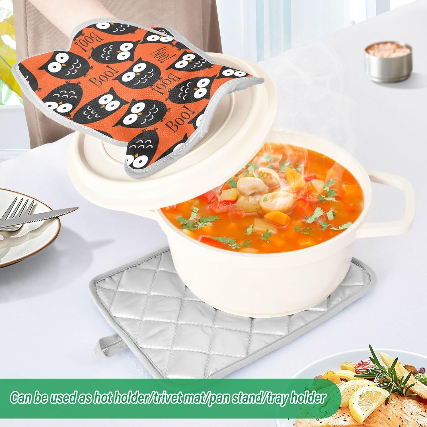 Carving out your Halloween spirit with OURVII 2-Piece Owl Potholders