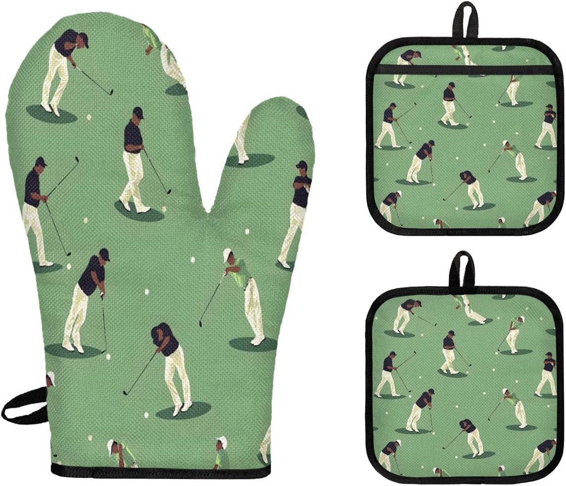 Golf-themed Heat-Resistant Oven Mitts Pot Holders Set
