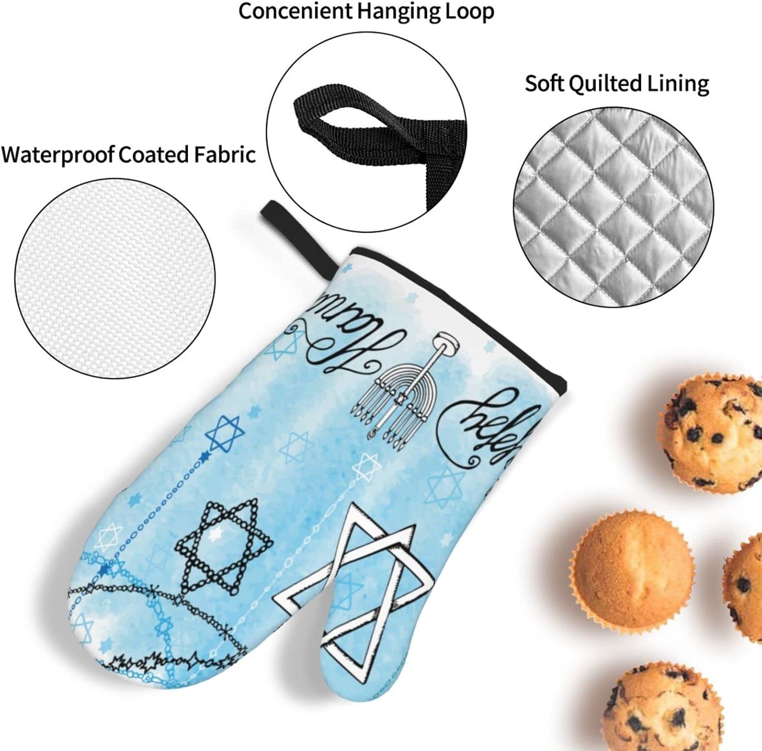 Happy Hanukkah Heat Resistant Oven Mitts and Pot Holders Set