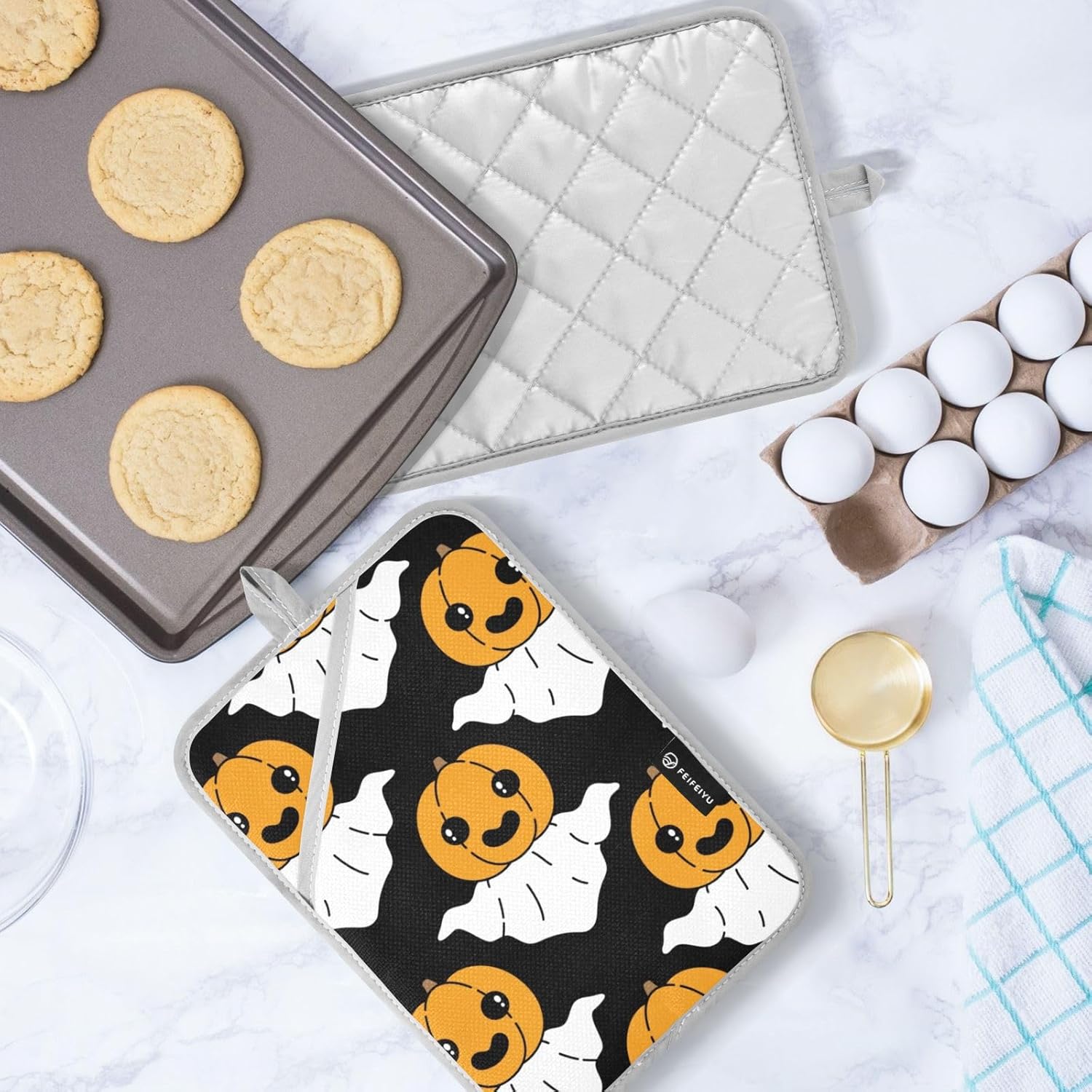 Frighteningly Funny Halloween Spooky Kitchen Potholders Set of 2
