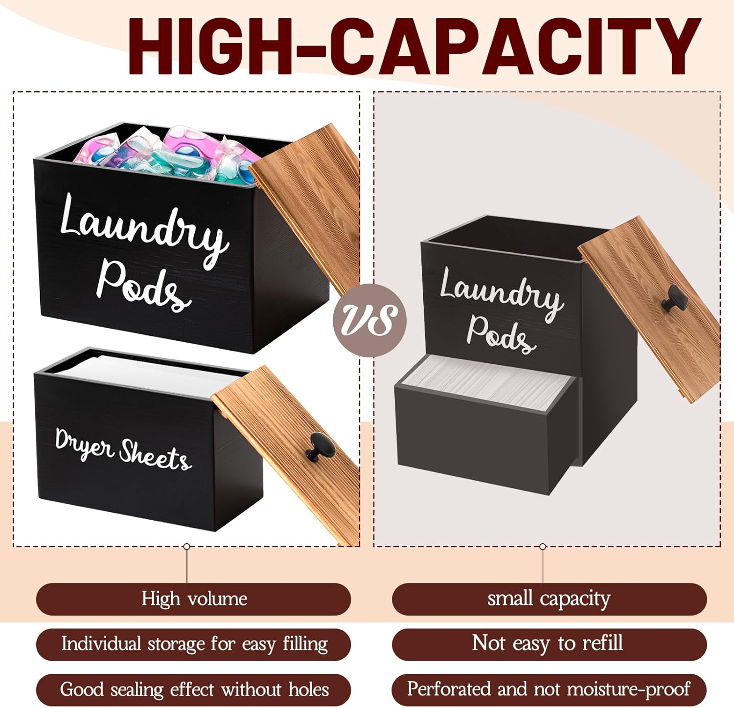 3-Piece Laundry Storage Set Space-Saving Wooden Holder with Scent Booster