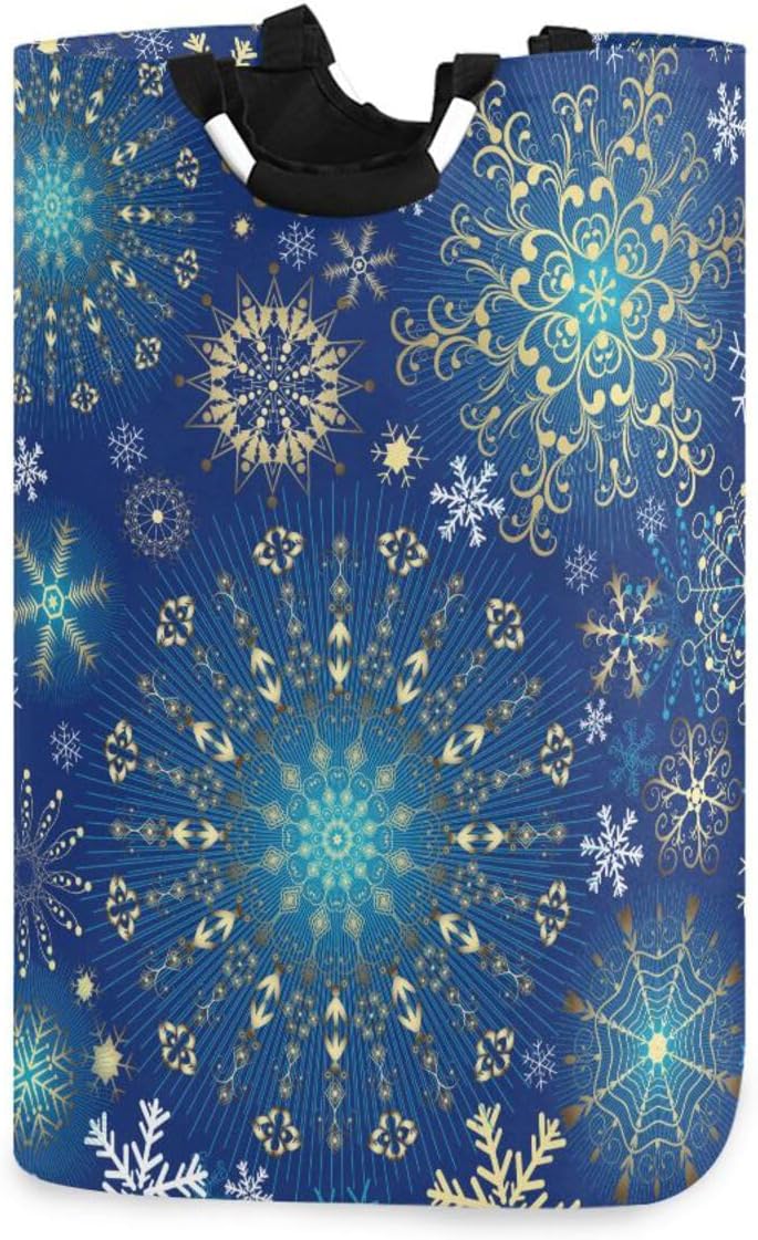 Kigai Collapsible Laundry Basket with Handles - Christmas Snowflake Design