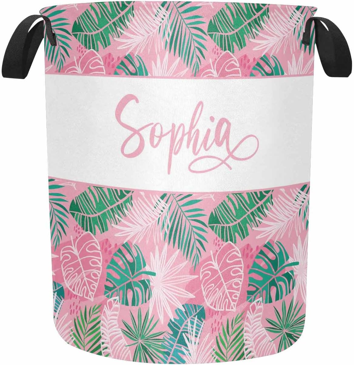 Personalized Laundromat tropical leaves pink hamper for Boys Girls
