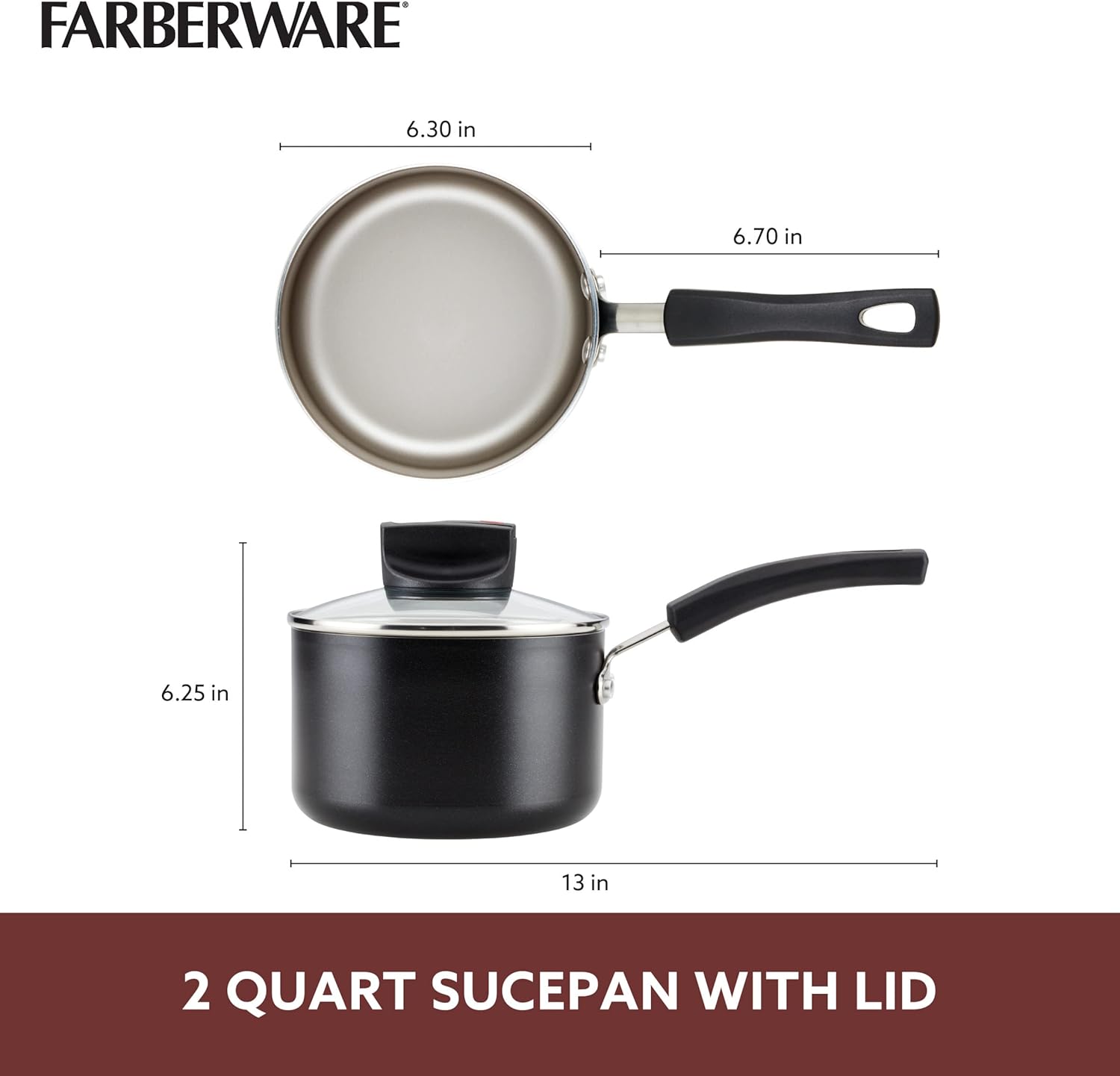 Farberware Smart Control Nonstick Sauce Pan with Lid 2 Quart Black