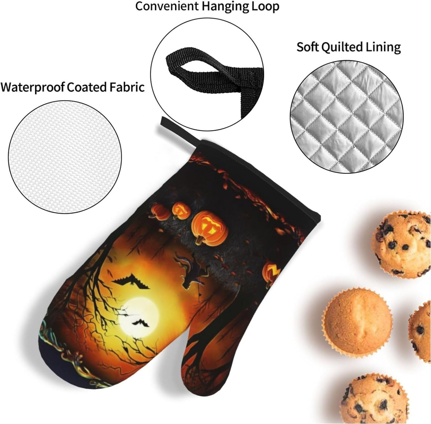 Halloween Party Oven Mitts Heat-Resistant Gloves with Built-In Potholders