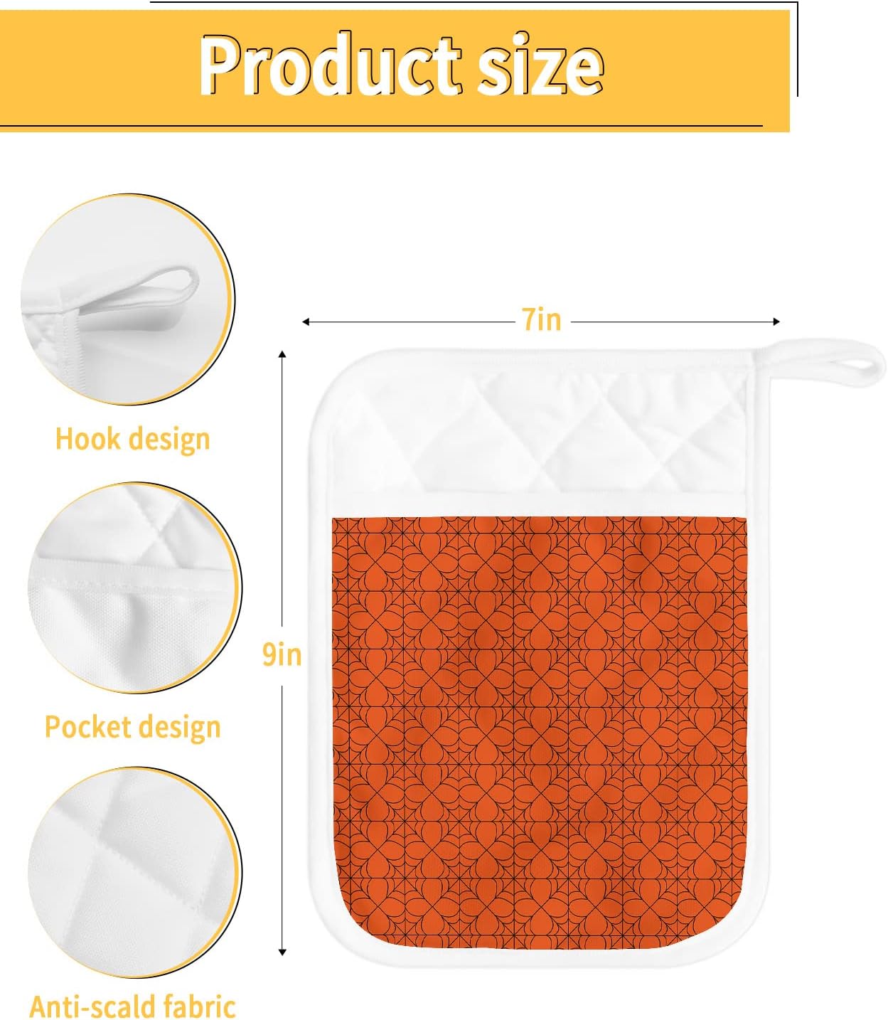GEOMETRIC HALLOWEEN POT HOLDER SET - 5pcs Heat-Resistant Oven Mitts with Pocket