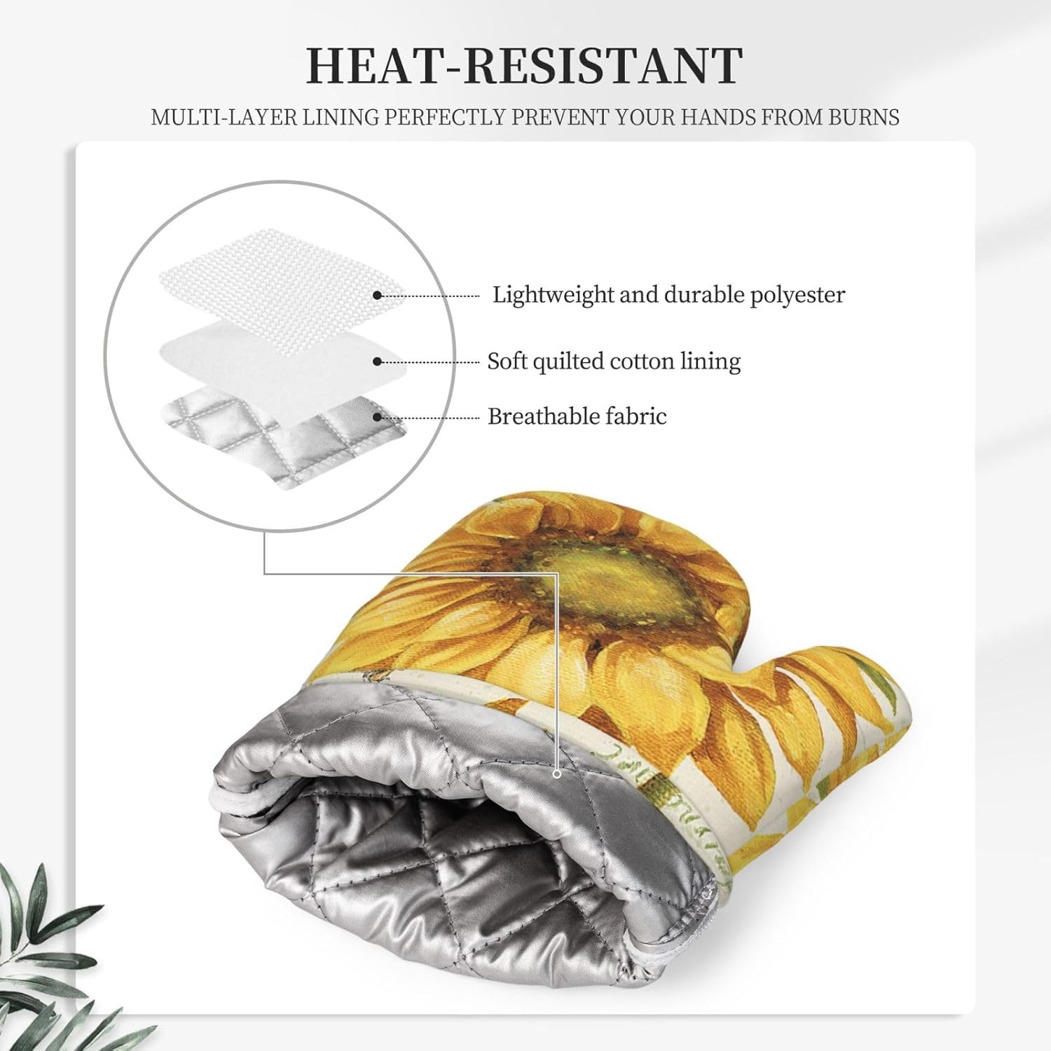 4-Piece Heat Resistant Sunflowers Oven Mitt Set