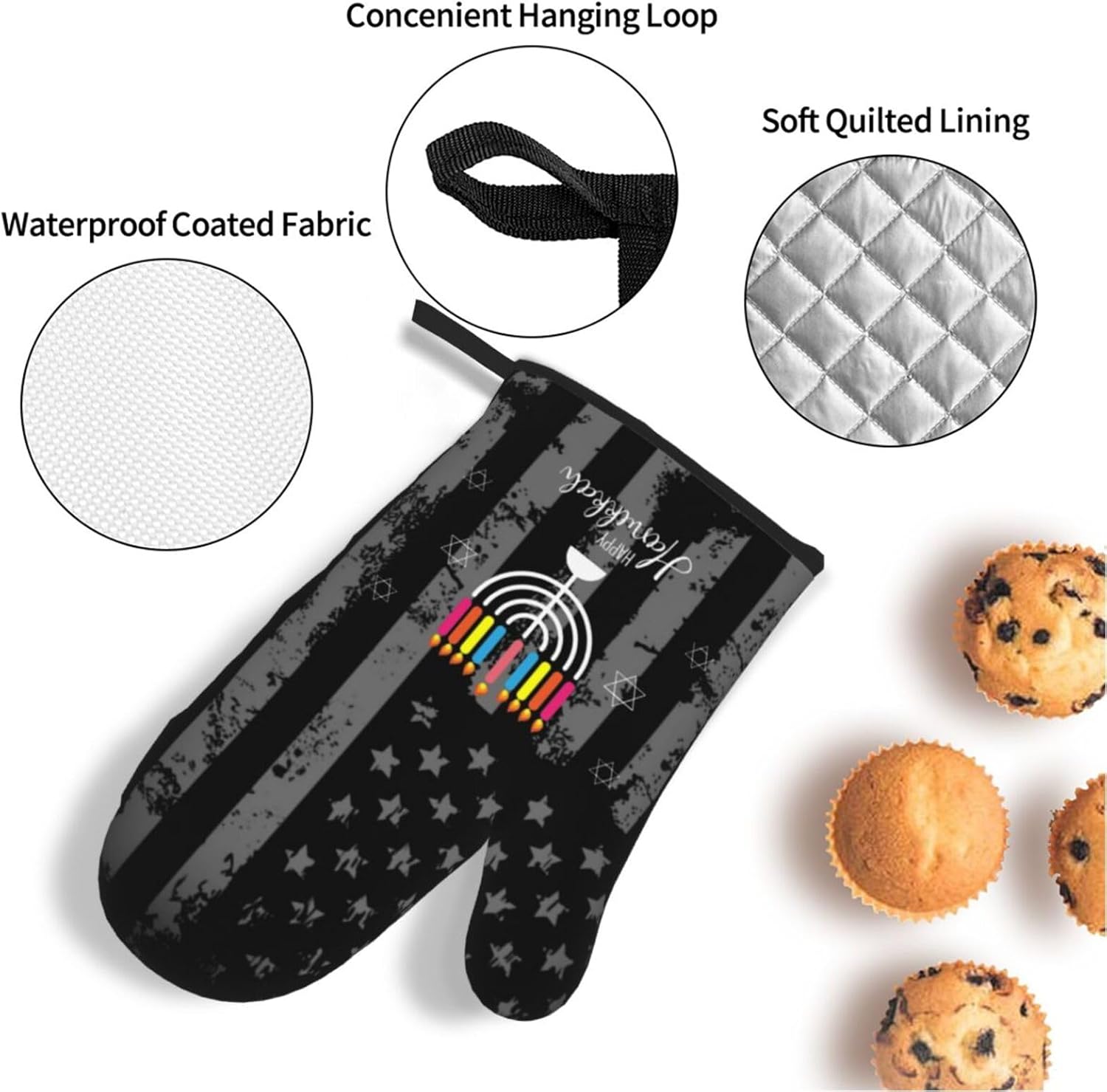 Happy Hanukkah 2023 Oven Mitts and Pot Holders Set - Heat Resistant Kitchen Essentials