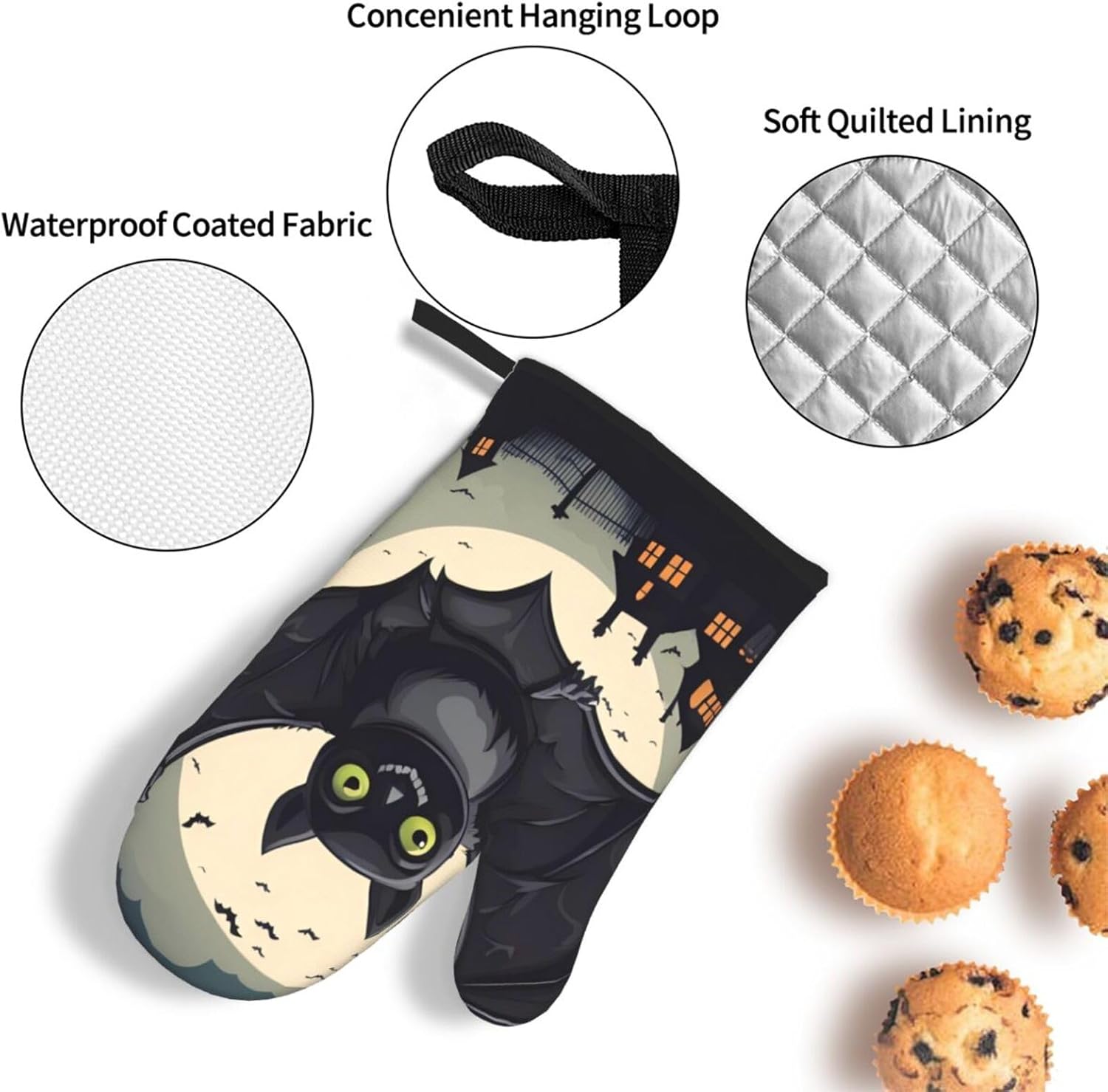 YYHHAOFA Halloween Bat Oven Mitts Pot Holder Set