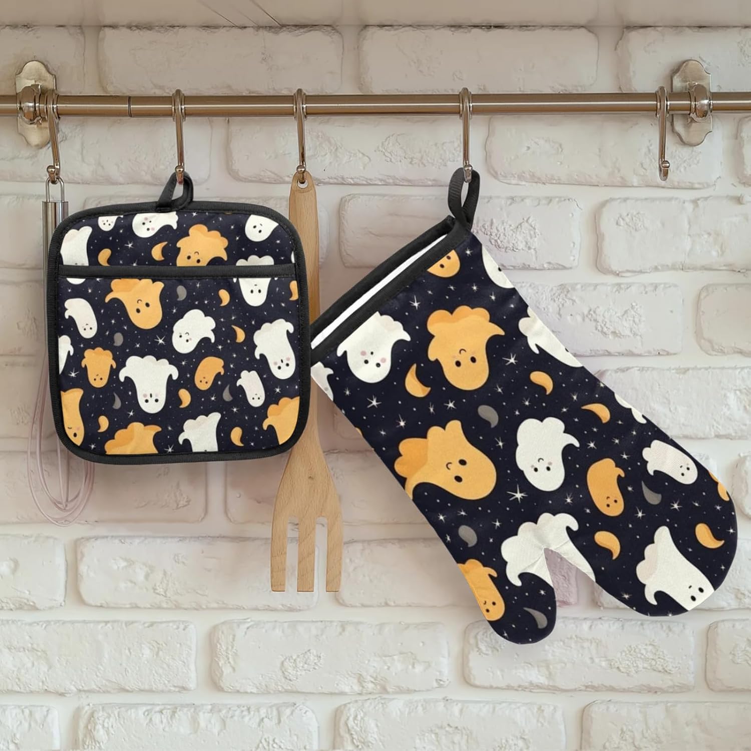Aglebo Abstract Halloween Ghost Oven Mitts and Pot Holders Set of 2