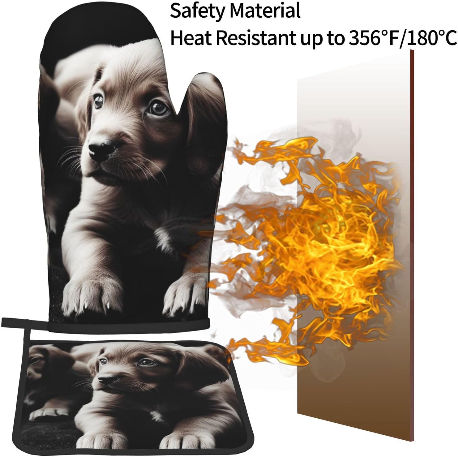 Quopvn Cute Puppies Oven Mitt Pot Holder Set Heat-Resistant Kitchen Pohutset
