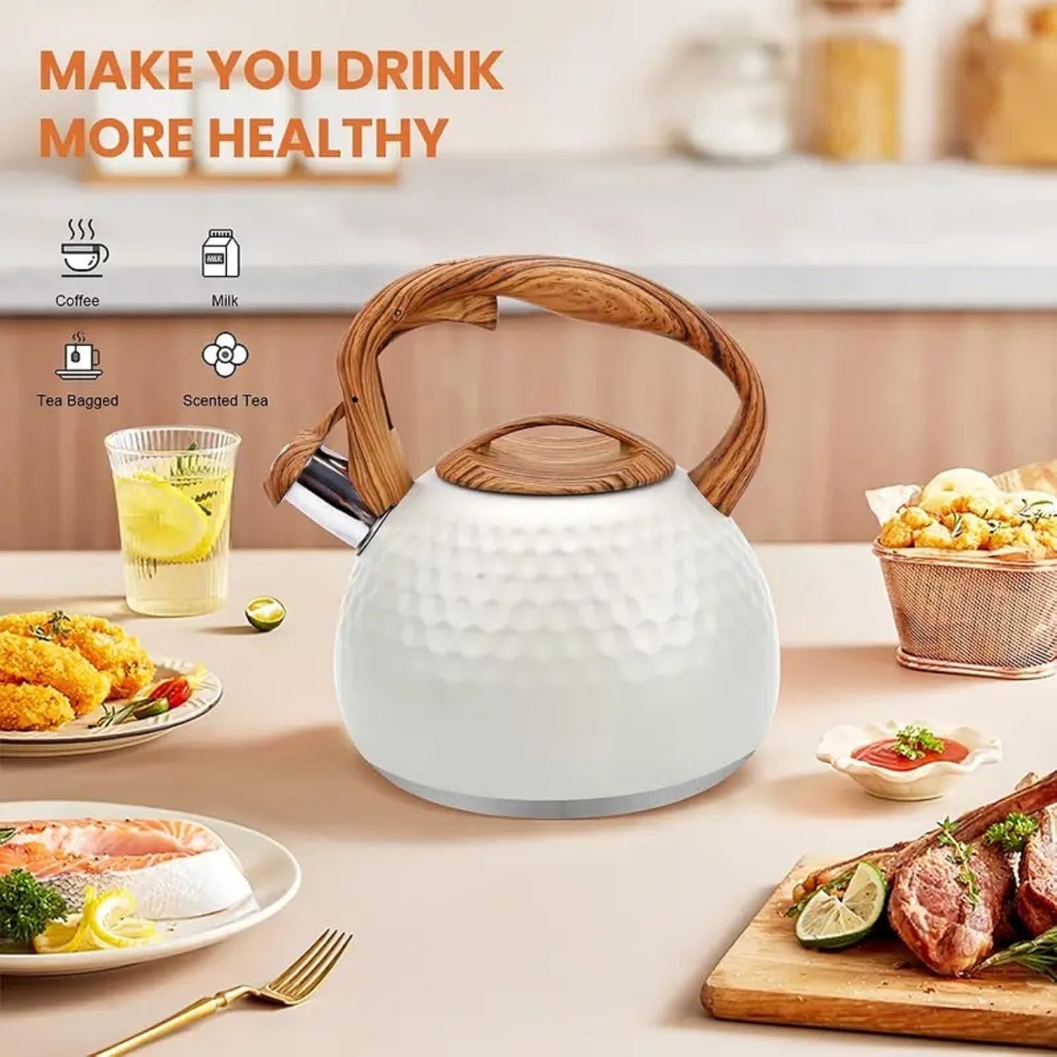 Shoxil Tea Kettle 27 Quart Wood Handle Stainless Steel