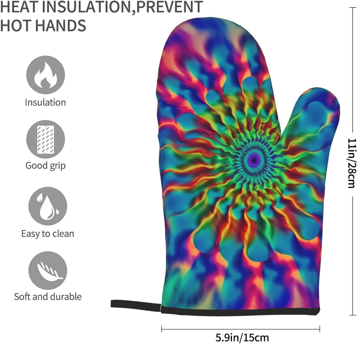 Oven Mitts Pair Tie-Dye Heat Resistant Quilted Cooking Gloves