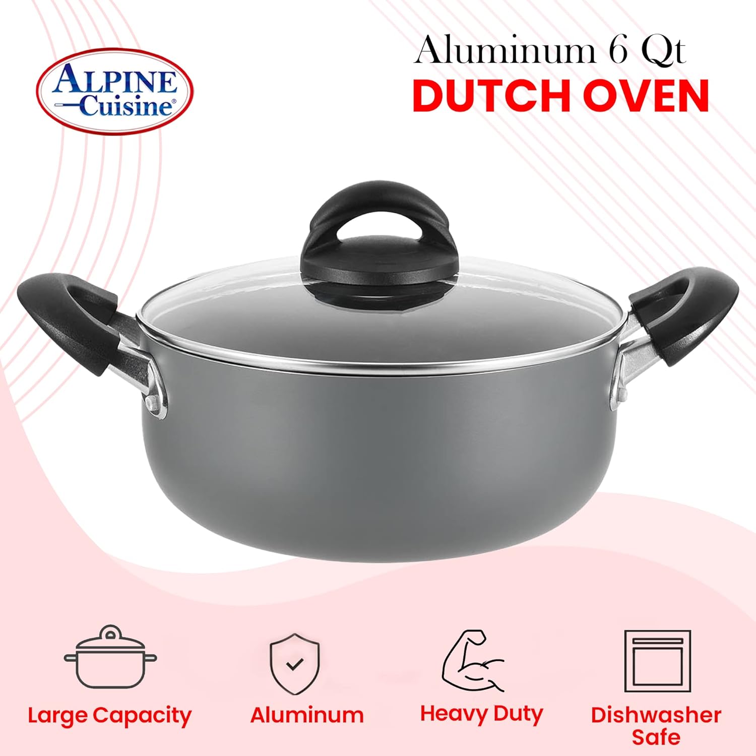 Sturdy 6QT Dutch Oven pot with Lid for Cooking