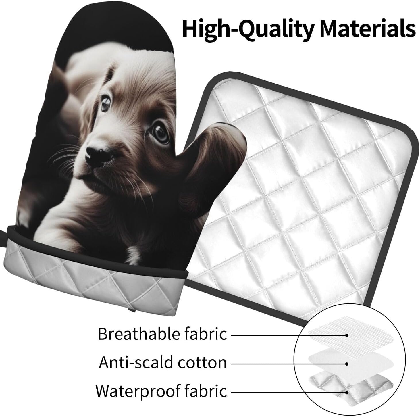 Quopvn Cute Puppies Oven Mitt Pot Holder Set Heat-Resistant Kitchen Pohutset