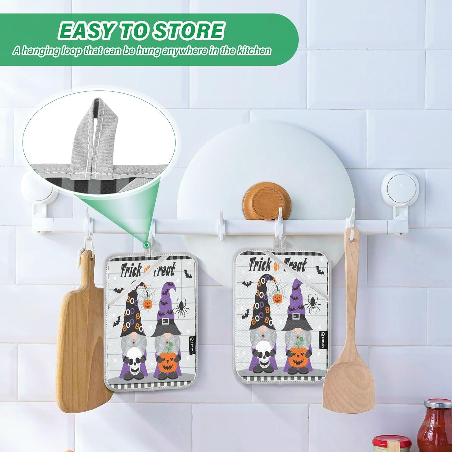 Trick-Orient-Treat Gnomes Heat-Resistant Pot Holder Set