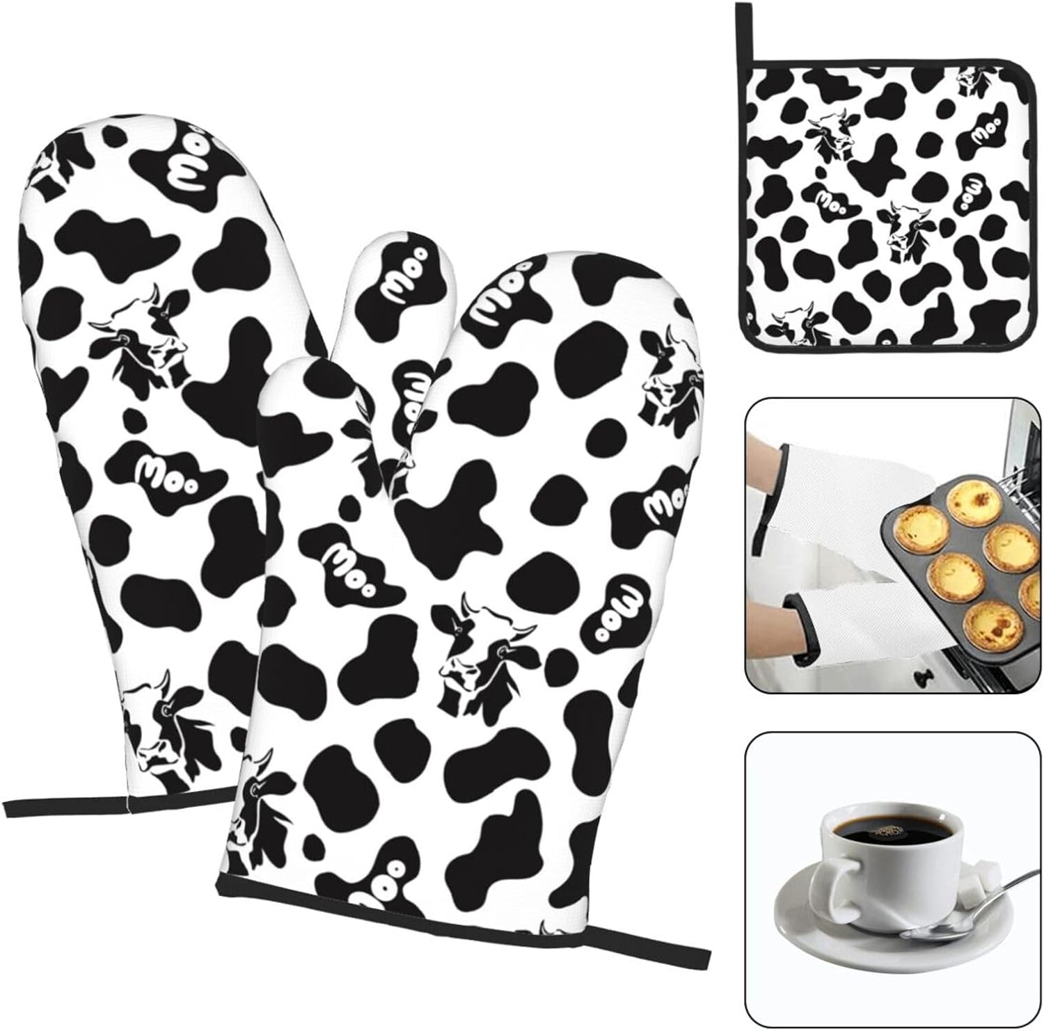 Cute Kitchen Design Heat-Resistant Oven Mitts Set of 3