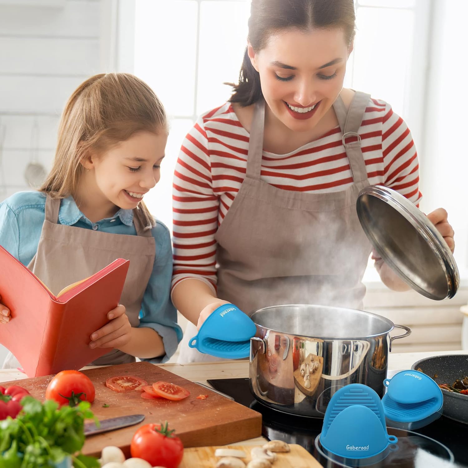 Thicken silicone oven mitts heat resistant oven gloves for cooking
